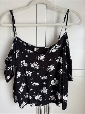 Rip Curl Black & White Floral Cold-Shoulder Camisole with spaghetti straps
